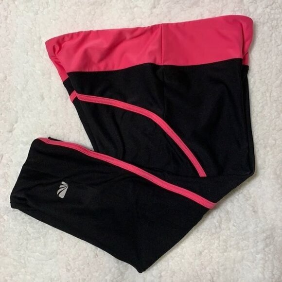 Marika Tek Cropped Workout Yoga Legging Pants - Black/Pink, Sz L Poly/Spandex - Picture 6 of 8